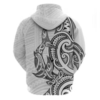 New Zealand Hammerhead Shark Zip Hoodie Maori Haehae Mangopare White - Polynesian Pride