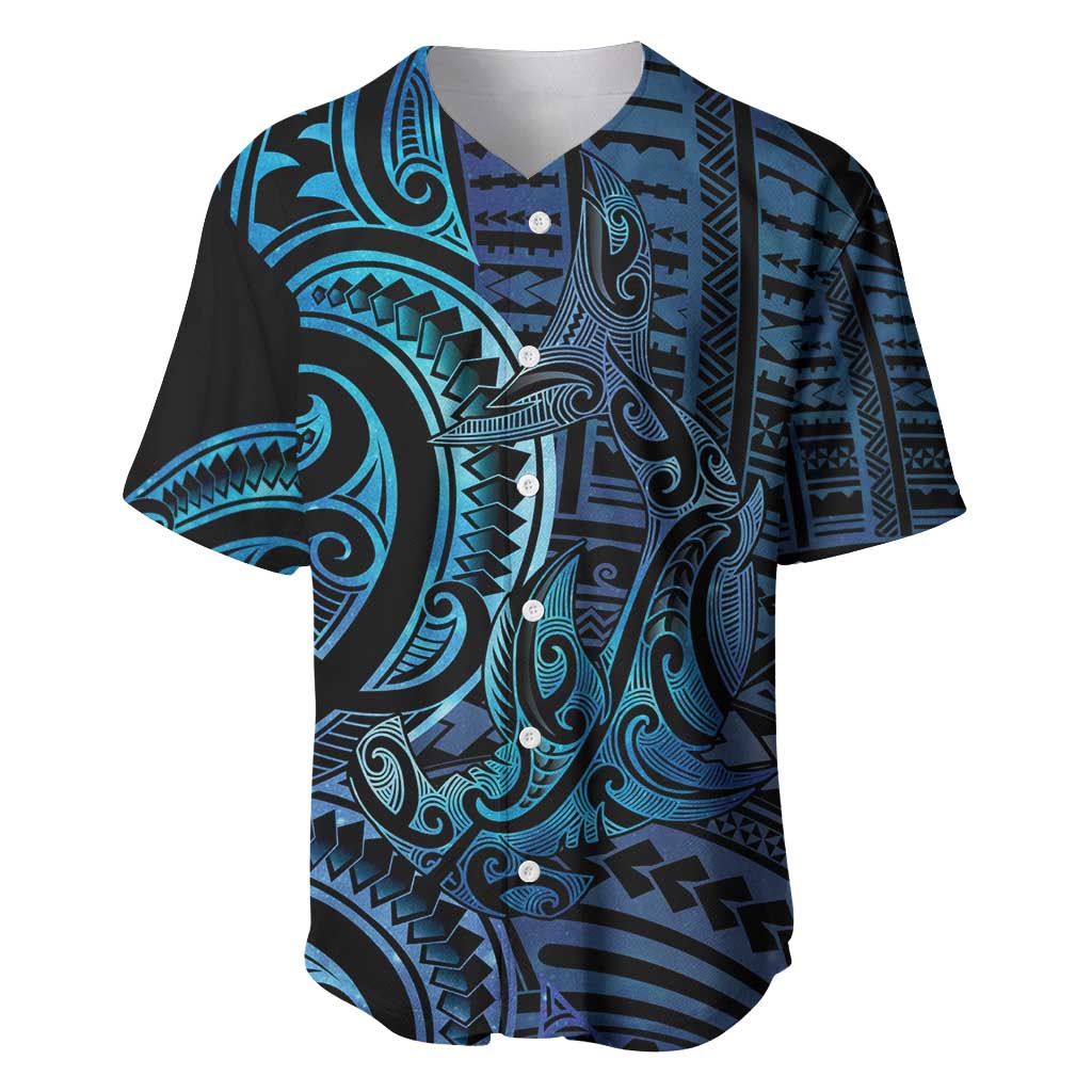 New Zealand Hammerhead Shark Baseball Jersey Maori Haehae Mangopare Galaxy - Polynesian Pride