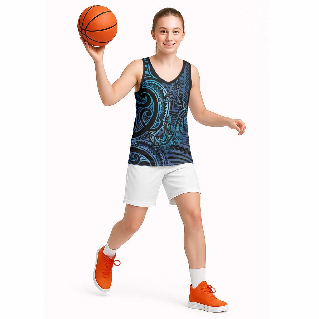 New Zealand Hammerhead Shark Basketball Jersey Maori Haehae Mangopare Galaxy - Polynesian Pride