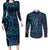 New Zealand Hammerhead Shark Couples Matching Long Sleeve Bodycon Dress and Long Sleeve Button Shirt Maori Haehae Mangopare Galaxy - Polynesian Pride