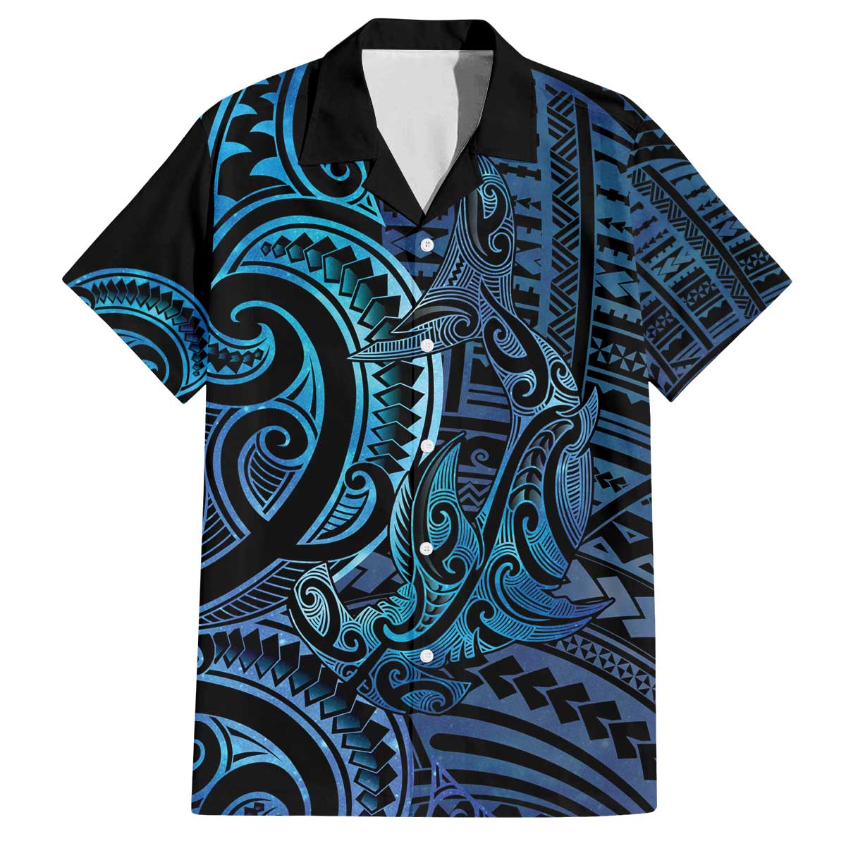 New Zealand Hammerhead Shark Family Matching Off The Shoulder Long Sleeve Dress and Hawaiian Shirt Maori Haehae Mangopare Galaxy - Polynesian Pride