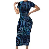 New Zealand Hammerhead Shark Family Matching Short Sleeve Bodycon Dress and Hawaiian Shirt Maori Haehae Mangopare Galaxy - Polynesian Pride