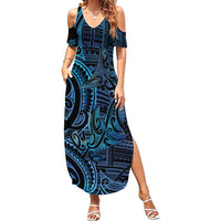 New Zealand Hammerhead Shark Family Matching Summer Maxi Dress and Hawaiian Shirt Maori Haehae Mangopare Galaxy - Polynesian Pride