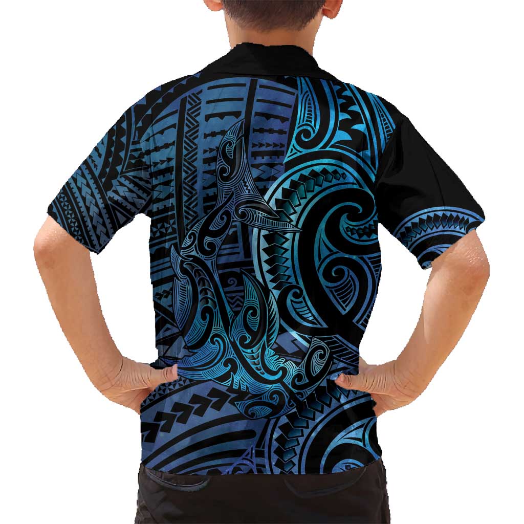 New Zealand Hammerhead Shark Family Matching Tank Maxi Dress and Hawaiian Shirt Maori Haehae Mangopare Galaxy - Polynesian Pride