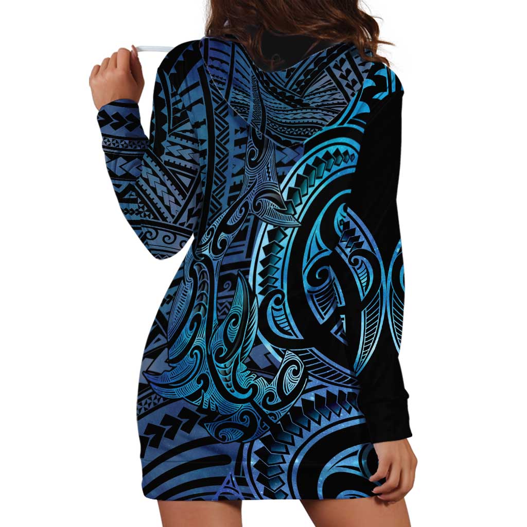 New Zealand Hammerhead Shark Hoodie Dress Maori Haehae Mangopare Galaxy - Polynesian Pride