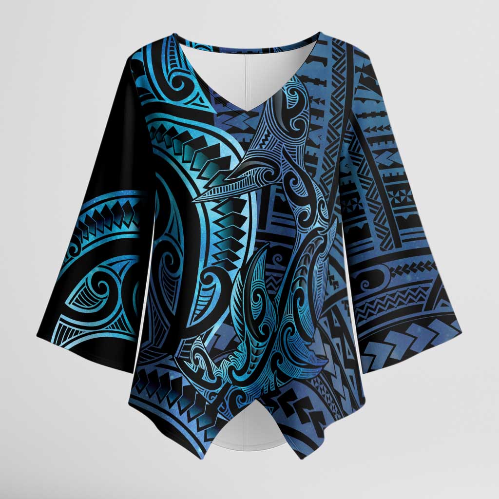 New Zealand Hammerhead Shark Kimono Sleeve Blouse Maori Haehae Mangopare Galaxy - Polynesian Pride