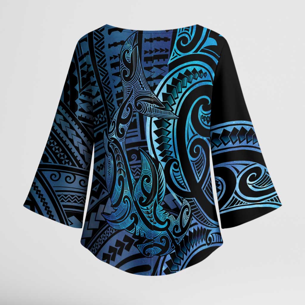 New Zealand Hammerhead Shark Kimono Sleeve Blouse Maori Haehae Mangopare Galaxy - Polynesian Pride