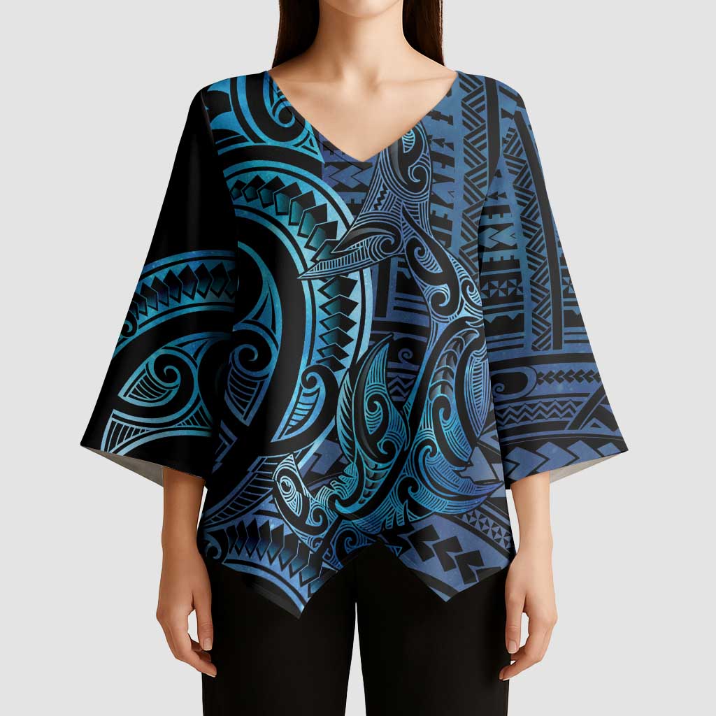 New Zealand Hammerhead Shark Kimono Sleeve Blouse Maori Haehae Mangopare Galaxy - Polynesian Pride