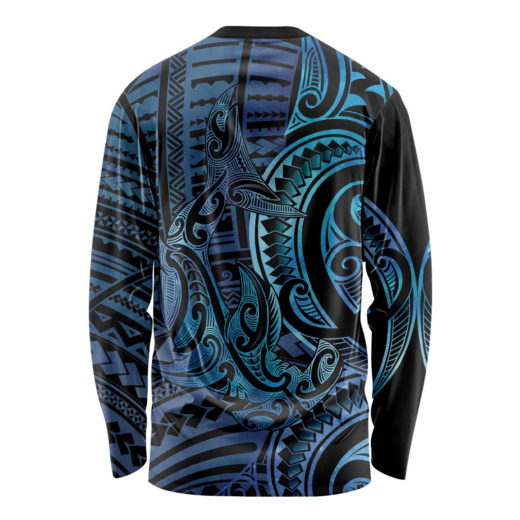 New Zealand Hammerhead Shark Long Sleeve Shirt Maori Haehae Mangopare Galaxy - Polynesian Pride
