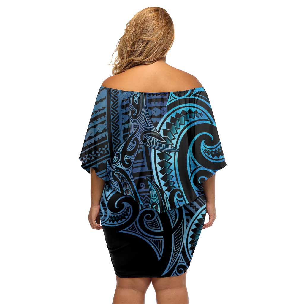 New Zealand Hammerhead Shark Off Shoulder Short Dress Maori Haehae Mangopare Galaxy - Polynesian Pride
