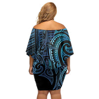 New Zealand Hammerhead Shark Off Shoulder Short Dress Maori Haehae Mangopare Galaxy - Polynesian Pride