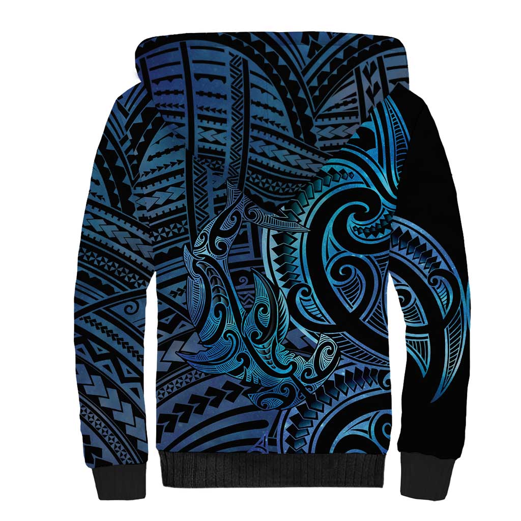 New Zealand Hammerhead Shark Sherpa Hoodie Maori Haehae Mangopare Galaxy - Polynesian Pride
