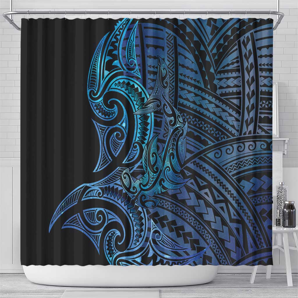 New Zealand Hammerhead Shark Shower Curtain Maori Haehae Mangopare Galaxy - Polynesian Pride