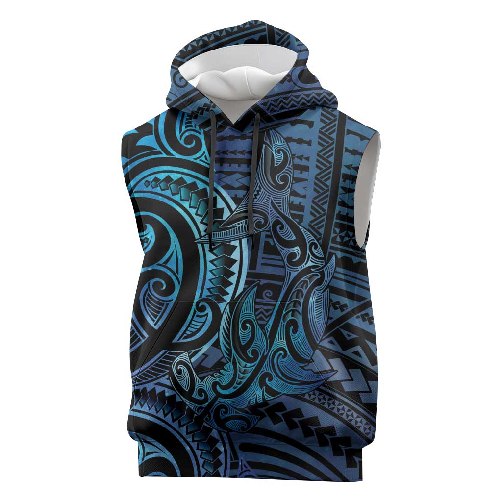 New Zealand Hammerhead Shark Sleeveless Hoodie Maori Haehae Mangopare Galaxy - Polynesian Pride