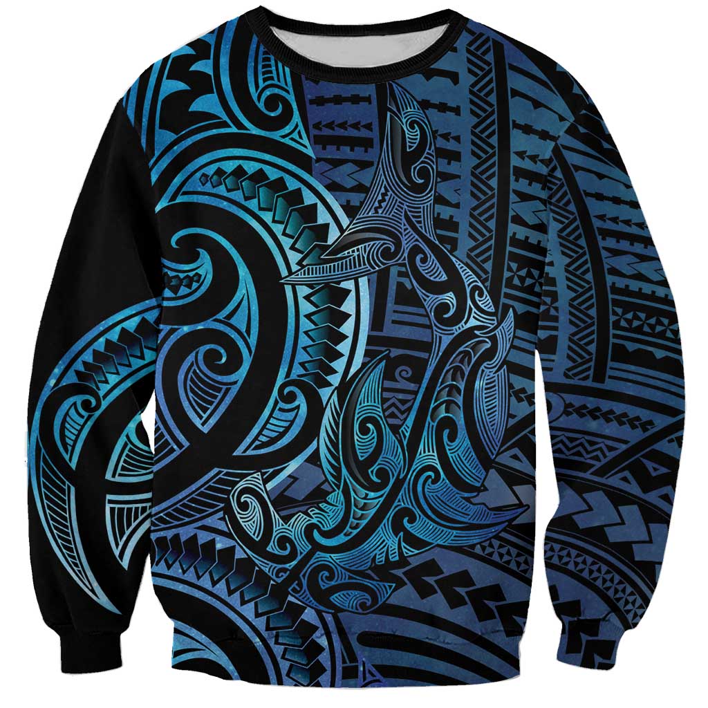 New Zealand Hammerhead Shark Sweatshirt Maori Haehae Mangopare Galaxy - Polynesian Pride