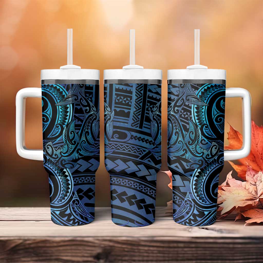 New Zealand Hammerhead Shark Tumbler With Handle Maori Haehae Mangopare Galaxy - Polynesian Pride