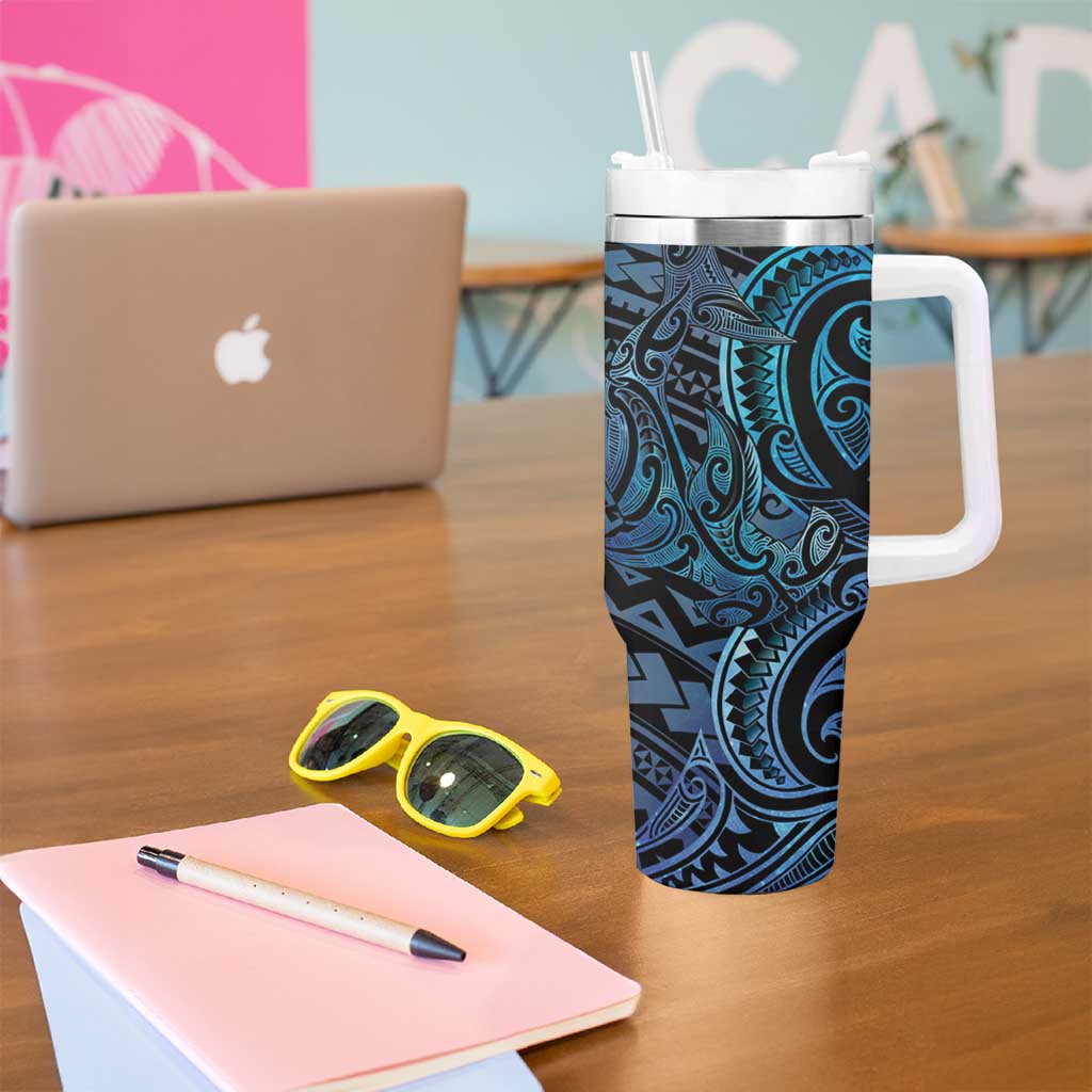 New Zealand Hammerhead Shark Tumbler With Handle Maori Haehae Mangopare Galaxy - Polynesian Pride