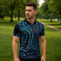 New Zealand Hammerhead Shark Zipper Polo Shirt Maori Haehae Mangopare Galaxy - Polynesian Pride