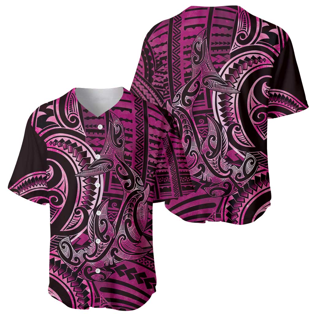 New Zealand Hammerhead Shark Baseball Jersey Maori Haehae Mangopare Pink - Polynesian Pride