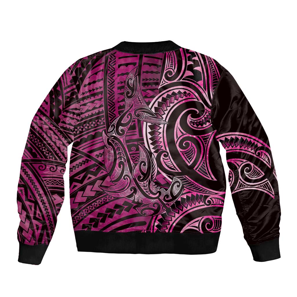 New Zealand Hammerhead Shark Bomber Jacket Maori Haehae Mangopare Pink - Polynesian Pride