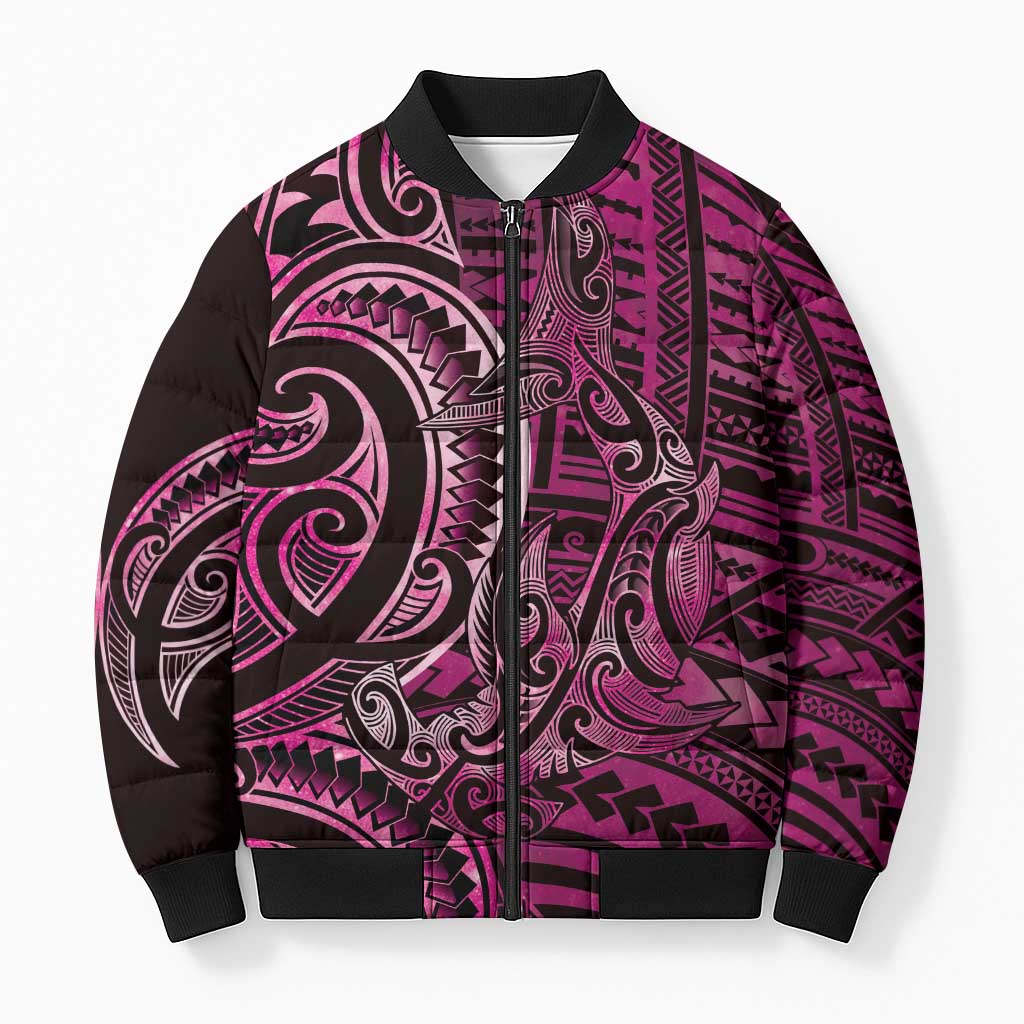 New Zealand Hammerhead Shark Bomber Puffer Jacket Maori Haehae Mangopare Pink - Polynesian Pride