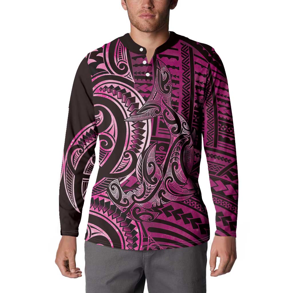 New Zealand Hammerhead Shark Button Sweatshirt Maori Haehae Mangopare Pink - Polynesian Pride