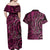 New Zealand Hammerhead Shark Couples Matching Off Shoulder Maxi Dress and Hawaiian Shirt Maori Haehae Mangopare Pink - Polynesian Pride