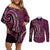 New Zealand Hammerhead Shark Couples Matching Off Shoulder Short Dress and Long Sleeve Button Shirt Maori Haehae Mangopare Pink - Polynesian Pride