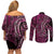 New Zealand Hammerhead Shark Couples Matching Off Shoulder Short Dress and Long Sleeve Button Shirt Maori Haehae Mangopare Pink - Polynesian Pride