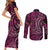 New Zealand Hammerhead Shark Couples Matching Short Sleeve Bodycon Dress and Long Sleeve Button Shirt Maori Haehae Mangopare Pink - Polynesian Pride