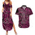 New Zealand Hammerhead Shark Couples Matching Summer Maxi Dress and Hawaiian Shirt Maori Haehae Mangopare Pink - Polynesian Pride