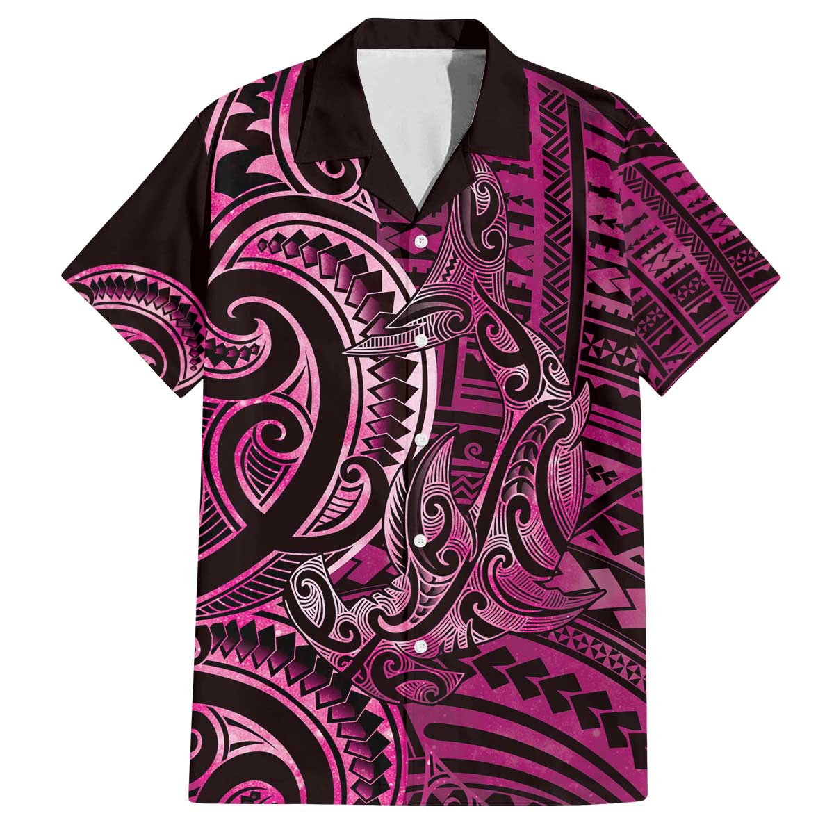 New Zealand Hammerhead Shark Family Matching Off The Shoulder Long Sleeve Dress and Hawaiian Shirt Maori Haehae Mangopare Pink - Polynesian Pride