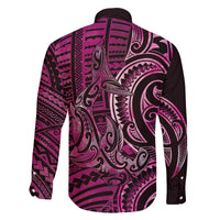 New Zealand Hammerhead Shark Family Matching Off The Shoulder Long Sleeve Dress and Hawaiian Shirt Maori Haehae Mangopare Pink - Polynesian Pride