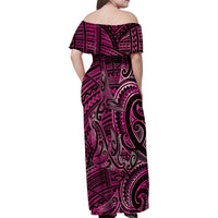 New Zealand Hammerhead Shark Family Matching Off Shoulder Maxi Dress and Hawaiian Shirt Maori Haehae Mangopare Pink - Polynesian Pride