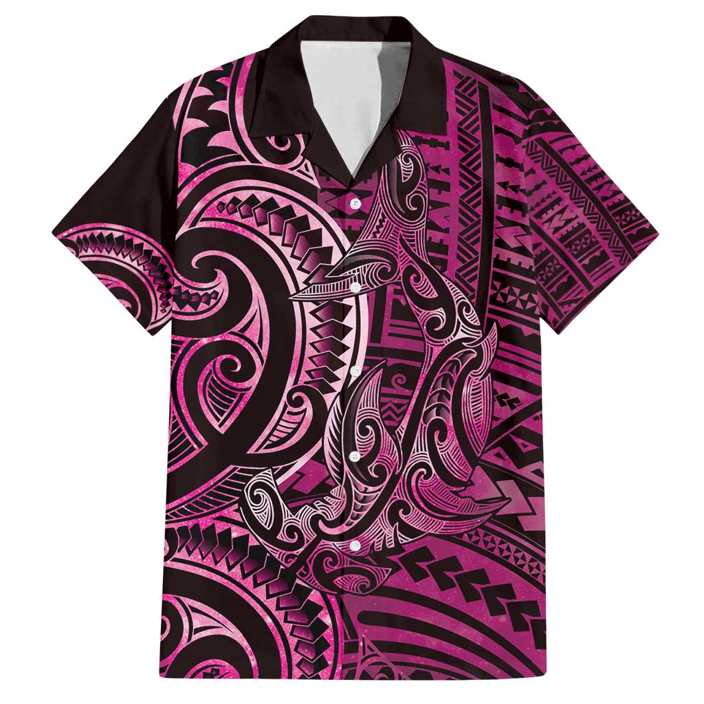 New Zealand Hammerhead Shark Family Matching Puletasi and Hawaiian Shirt Maori Haehae Mangopare Pink - Polynesian Pride