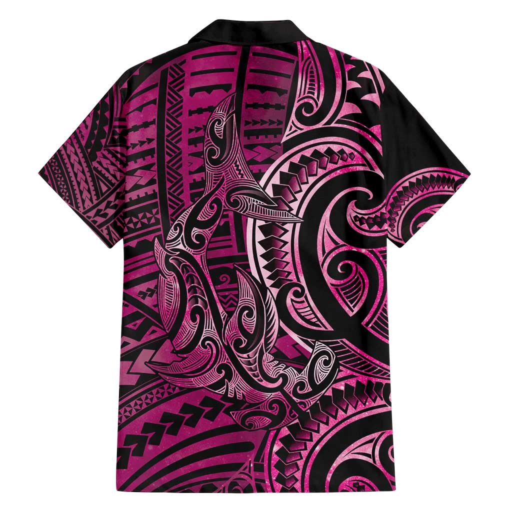 New Zealand Hammerhead Shark Family Matching Tank Maxi Dress and Hawaiian Shirt Maori Haehae Mangopare Pink - Polynesian Pride