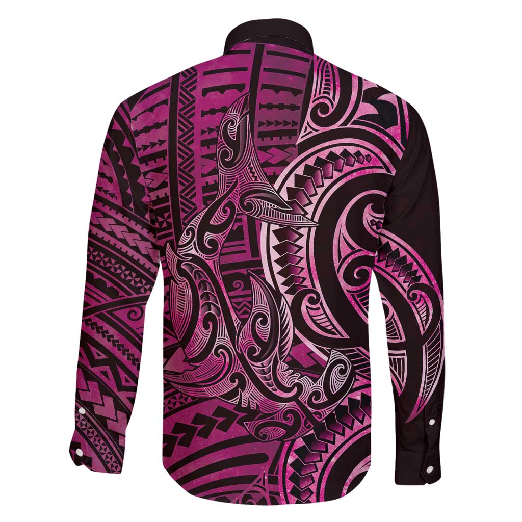 New Zealand Hammerhead Shark Family Matching Tank Maxi Dress and Hawaiian Shirt Maori Haehae Mangopare Pink - Polynesian Pride