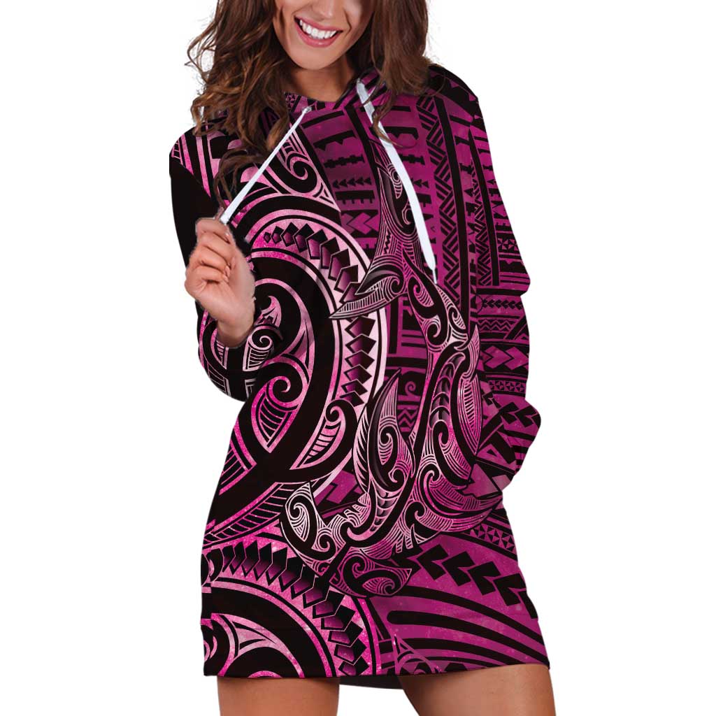 New Zealand Hammerhead Shark Hoodie Dress Maori Haehae Mangopare Pink - Polynesian Pride