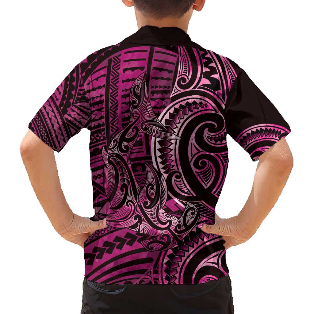 New Zealand Hammerhead Shark Kid Hawaiian Shirt Maori Haehae Mangopare Pink - Polynesian Pride