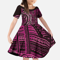 New Zealand Hammerhead Shark Kid Short Sleeve Dress Maori Haehae Mangopare Pink - Polynesian Pride