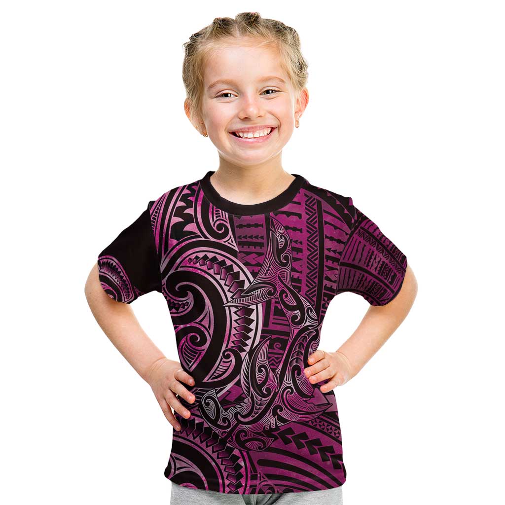 New Zealand Hammerhead Shark Kid T Shirt Maori Haehae Mangopare Pink - Polynesian Pride