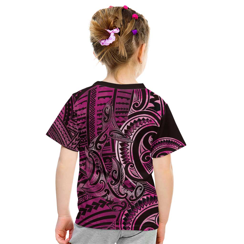 New Zealand Hammerhead Shark Kid T Shirt Maori Haehae Mangopare Pink - Polynesian Pride