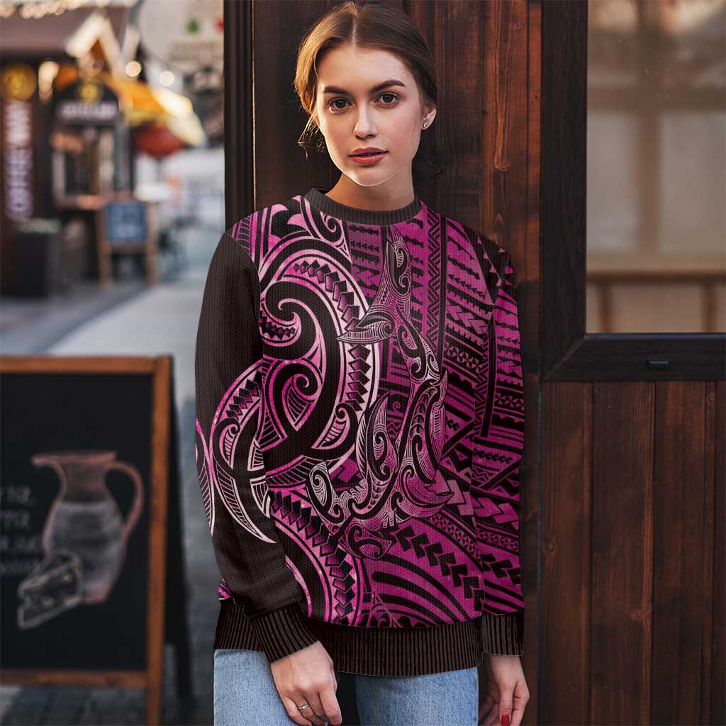 New Zealand Hammerhead Shark Ugly Christmas Sweater Maori Haehae Mangopare Pink - Polynesian Pride
