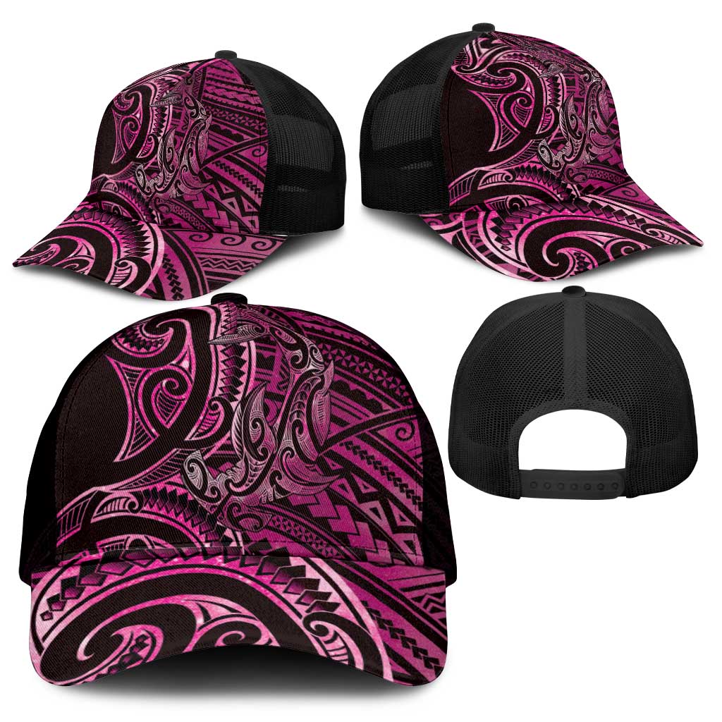 New Zealand Hammerhead Shark Mesh Trucker Cap Maori Haehae Mangopare Pink - Polynesian Pride