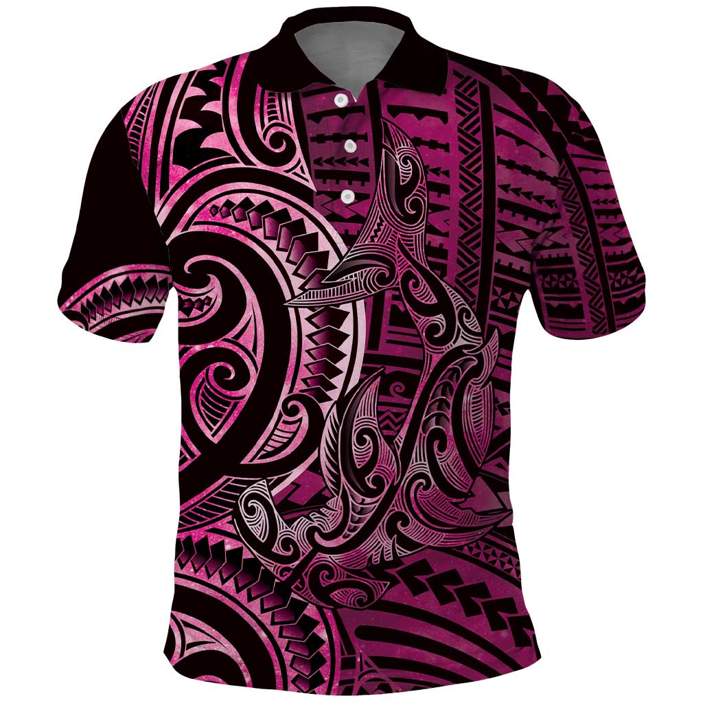 New Zealand Hammerhead Shark Polo Shirt Maori Haehae Mangopare Pink - Polynesian Pride