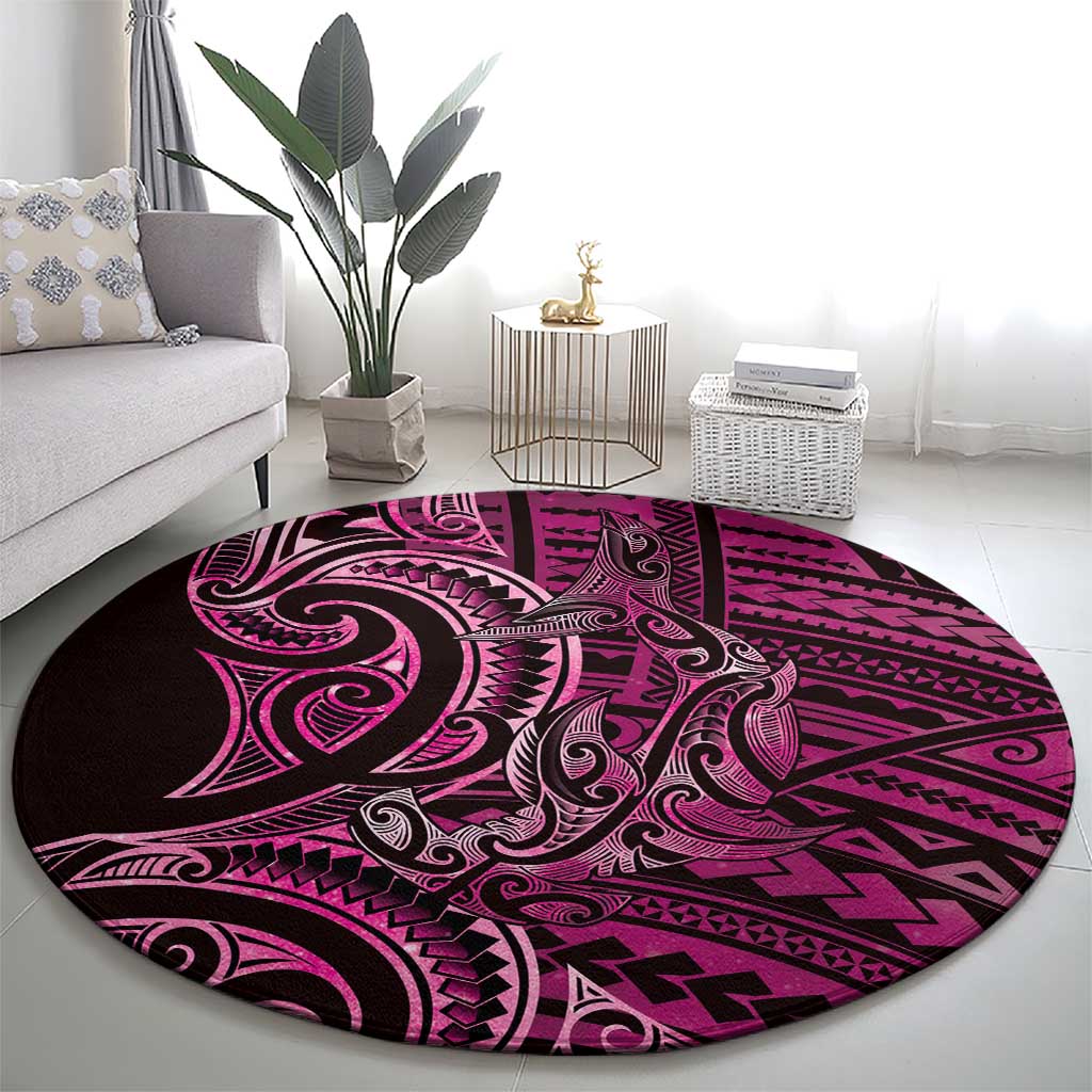 New Zealand Hammerhead Shark Round Carpet Maori Haehae Mangopare Pink - Polynesian Pride