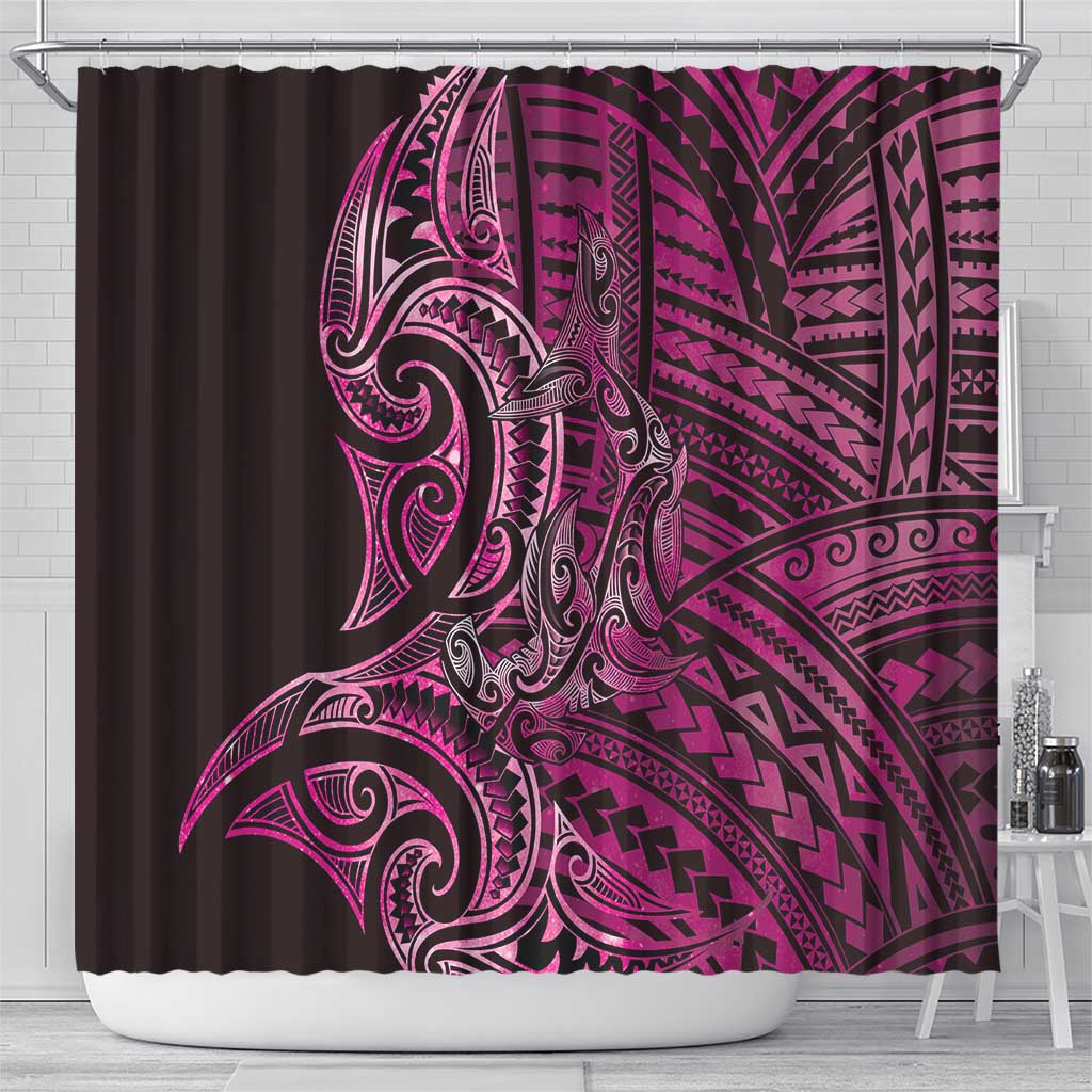 New Zealand Hammerhead Shark Shower Curtain Maori Haehae Mangopare Pink - Polynesian Pride