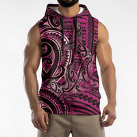 New Zealand Hammerhead Shark Sleeveless Hoodie Maori Haehae Mangopare Pink - Polynesian Pride