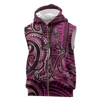New Zealand Hammerhead Shark Sleeveless Zip Hoodie Maori Haehae Mangopare Pink - Polynesian Pride