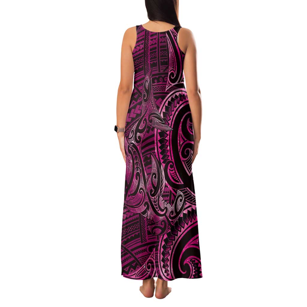 New Zealand Hammerhead Shark Tank Maxi Dress Maori Haehae Mangopare Pink - Polynesian Pride